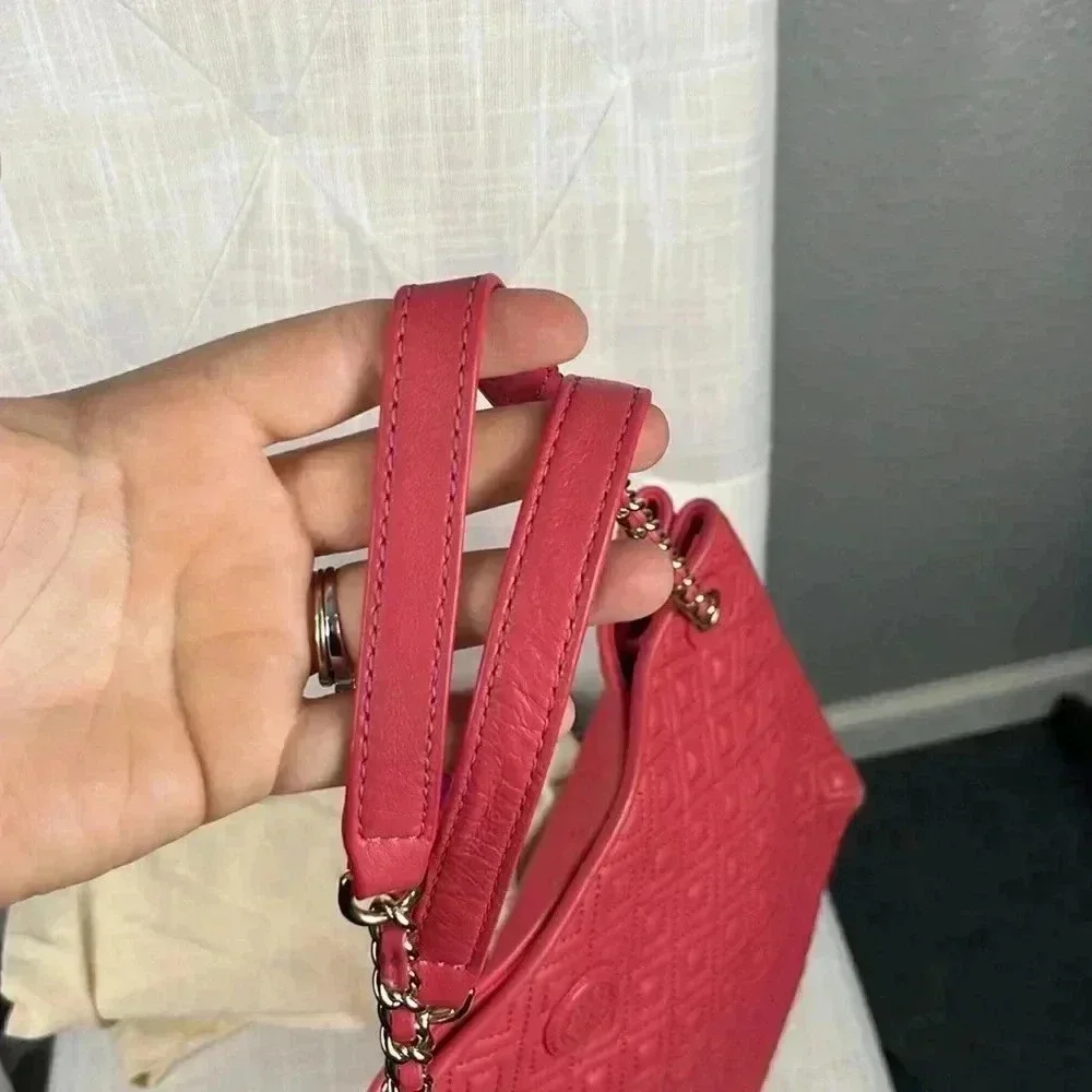 Tory Burch Marion Quilted Chain Slouchy Tote In Peony Bag Purse Chain Coral Pink - Picture 10 of 16